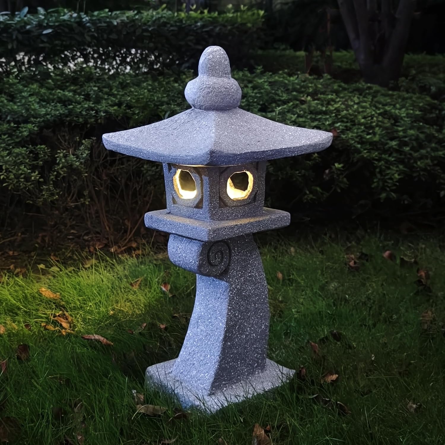 ZOEJADE 28" H Large Solar Zen Asian Pagoda Lantern Garden Outdoor Statue Japanese Palace Lantern with Solar Light for Lawn Yard Pond Patio Temple Court Decor Meditator Stylite Garden Figurines-VerdiqueGarden