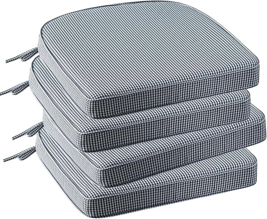 Outdoor Round Corner Seat Cushion, 17"x16"x2", Set of 4, Non Slip Seat Cushion Pads with Removable Cover for Patio Furniture, Garden Yard Lawn, Black White Mini Check-VerdiqueGarden