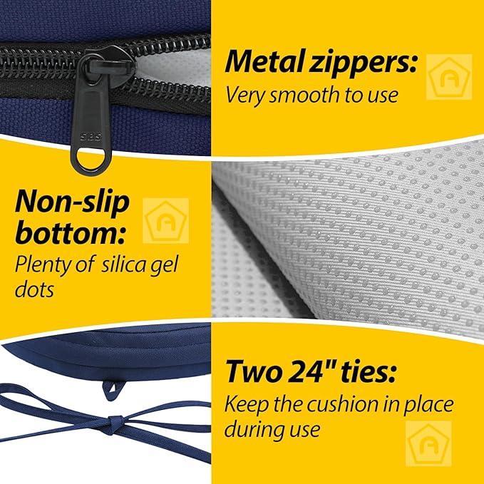 AAAAAcessories Outdoor Seat Cushions for Chairs, Waterproof, Fade-Resistant Patio Furniture Replacement Cushions, 15" x 15" x 2", Set of 2, Navy Blue-VerdiqueGarden