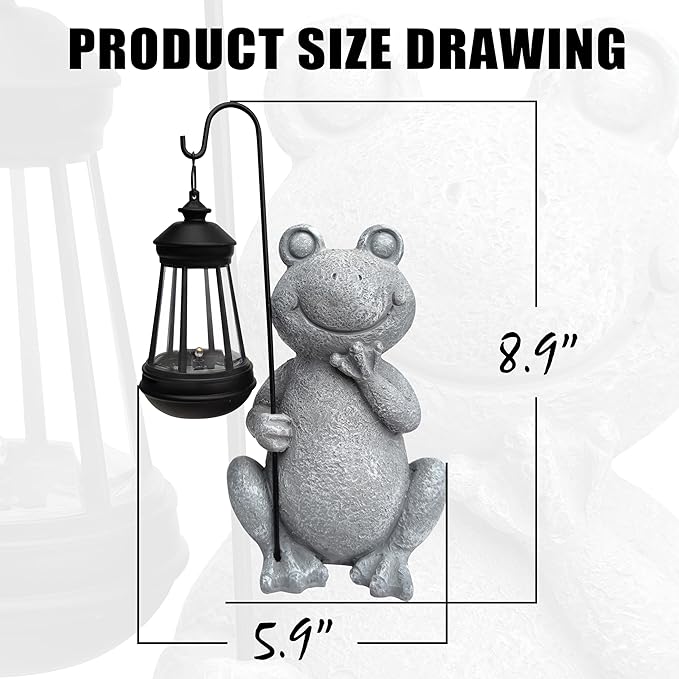 Frog Solar Garden Statues,Resin Frog Figurine Decorations with Solar Lights Lantern, Outdoor Frog Garden Decor Art for Lawn,Yard, Unique Housewarming Gift for Garden Home-VerdiqueGarden