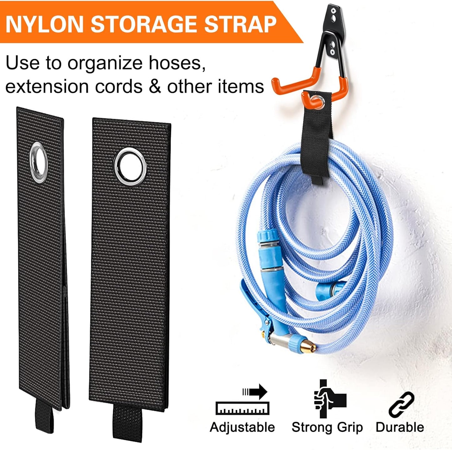 Heavy Duty Garage Hooks 4 Pack, 7.7 inch U Shaped Long Hanger, with 2 Extension Cord Holder Organizer, Wall Mounted Storage System, for Power and Garden Tool Hanging， Ladders, Bikes, Hose-VerdiqueGarden