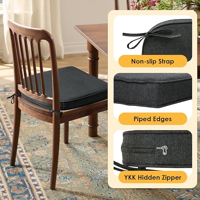 Outdoor Sunbrella Round Corner Seat Cushion, 17"x16"x2", Set of 4, Non Slip Seat Cushion Pads with Removable Cover for Patio Furniture, Garden Yard Lawn, Spectrum Carbon-VerdiqueGarden