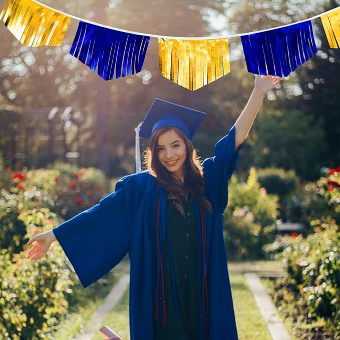Royal Blue Gold Tassel Banner Metallic Fabric Pennant Bunting Flag for Graduation Retirement Bachelorette Birthday Engagement Wedding Bridal Shower Nautical Ahoy Achor Party Decorations Supplies-VerdiqueGarden