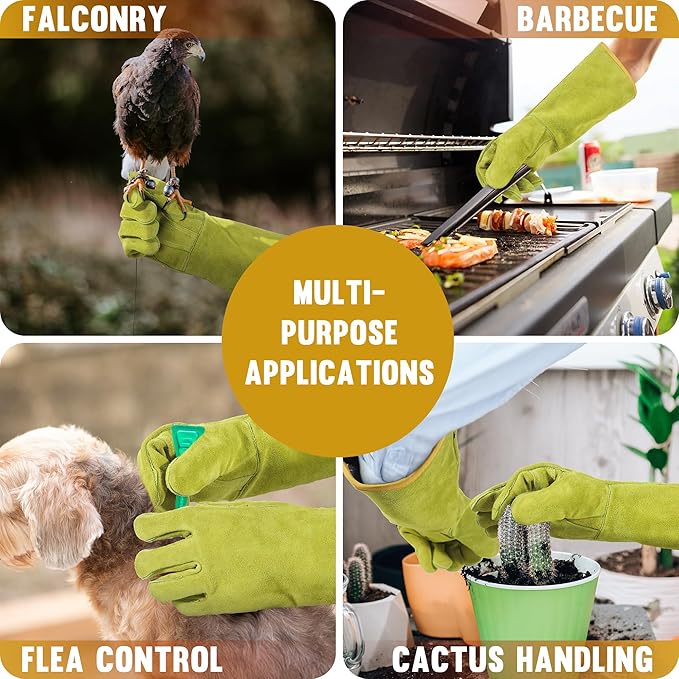 HANDLANDY Animal Handling Gloves, Bite Proof Cat Gloves, Ideal for Rose Pruning, Gardening, Falconry, Pet Grooming (Ginger yellow, 16 Inches)-VerdiqueGarden