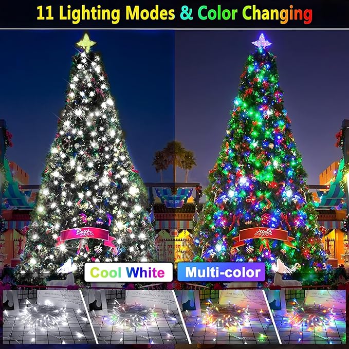KNONEW 403ft 1000 LED Christmas String Lights Outdoor Color Changing 11 Modes Timer Fairy Light Plug in Waterproof Lights for Xmas Tree Yard Wedding Decorations (Cool White to Multicolor)-VerdiqueGarden