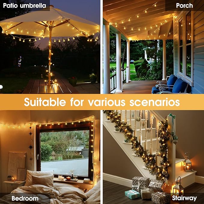45.9ft 140LED Globe String Lights Outdoor,Crystal Fairy Light IP44 Waterproof Outdoor Hanging Decorative Lights for Home Tent Patio Garden Party Wedding Decor-VerdiqueGarden