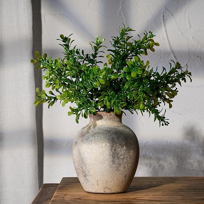 SIDUCAL Ceramic Decorative Flower Vase | 6 Inch Pottery Rustic Farmhouse | Boho | Whitewashed Terracotta Vase for Home Decor, Table, Living Room, Bathroom, Shelf, Mantel Decoration-VerdiqueGarden