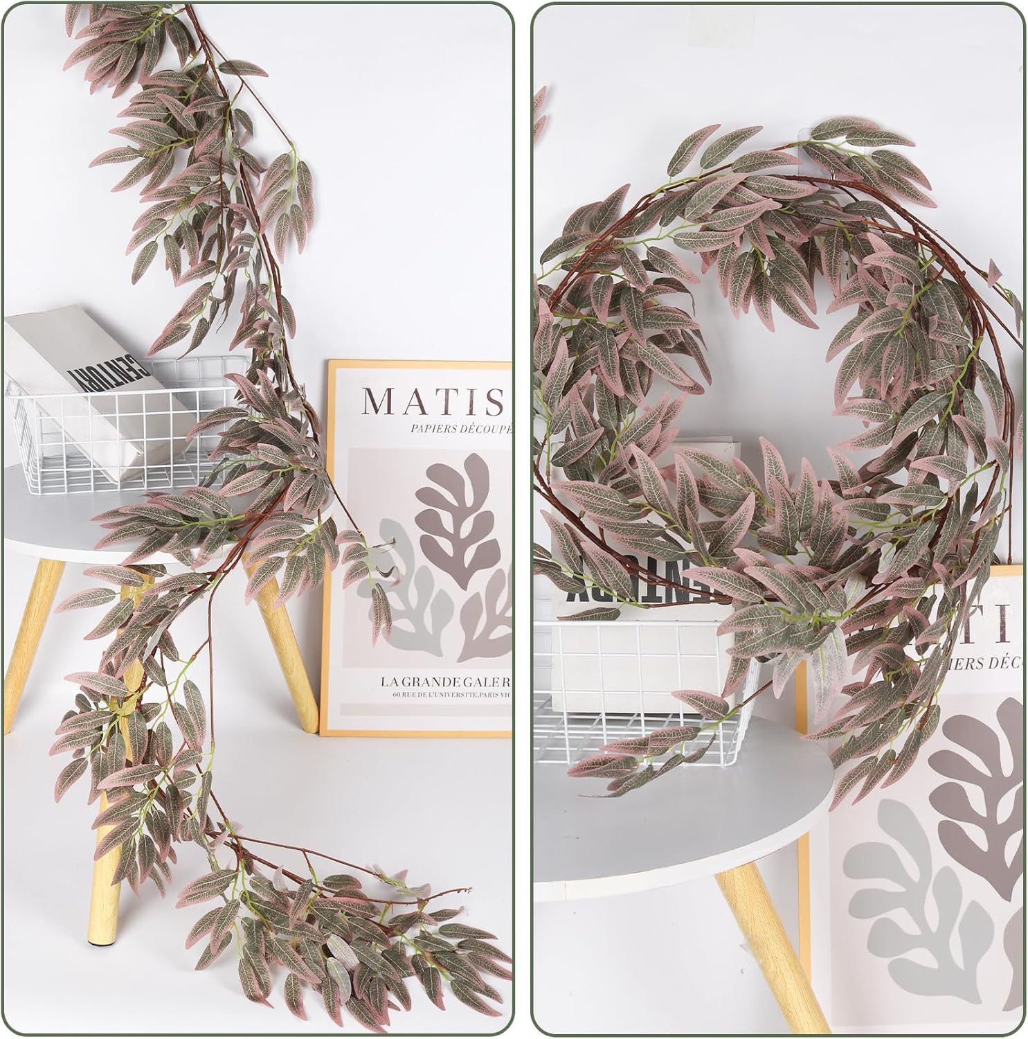 RECUTMS Artificial Hanging Willow Leaves Greenery 2Pcs 5.7Ft Fake Silk Leaves Ivy Garland Faux Vine Plants Decoration for Indoor Outdoor Home Garden Wedding Jungle Birthday Party Table Spring Decor-VerdiqueGarden