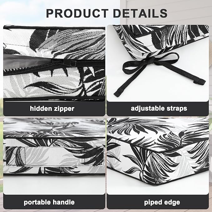 Favoyard Outdoor Chair Cushion 24 x 24 x 4 In Waterproof Pattern Fade Resistant Cushions for Patio Furniture with Removable Cover Attach Straps 28D Foam Insert Cushions Pads for Seat Sofa Couch 2 Pack-VerdiqueGarden