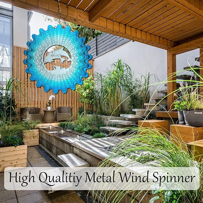 Dolphin Wind Spinners for Yard and Garden, Metal Dolphin Ornaments for Garden Décor, Outdoor Wind Spinner, Dolphin Gifts, Outdoor Garden Decoration, 12 inch Dolphin Wall Décor by ISEO-VerdiqueGarden
