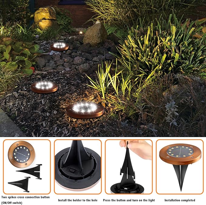 HOFLY Outdoor In-Ground Solar Landscape Lights - 8 Pack, 12 LED, White Light for Pathway, Yard, Patio, Walkway-VerdiqueGarden