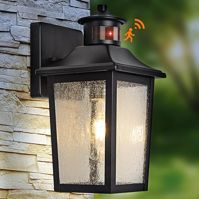 Motion Sensor Outdoor Wall Light - Black Dusk to Dawn Outdoor Lighting, LED Waterproof Exterior Light Fixture, Modern Porch Light Outside Wall Mount for House Patio Garage Garage, Anti-Rust-VerdiqueGarden