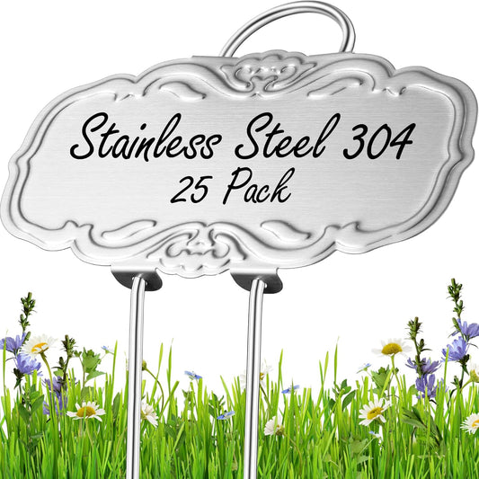 Updated Metal Plant Labels for Garden, 25 Pack Stainless Steel DIY Plant Markers Waterproof for Flowers, Vegetables, Seedlings-VerdiqueGarden