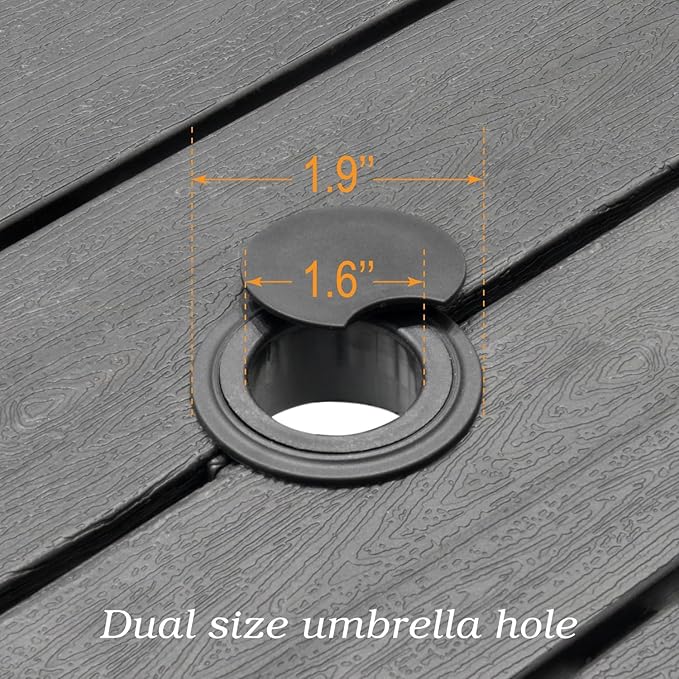Outdoor Dining Table with 1.6" Umbrella Hole, Picnic Table Plastic Square Backyard Bistro Table Outdoor Dining Table for Garden, Poolside, Backyard, Black, 37x37inch-VerdiqueGarden