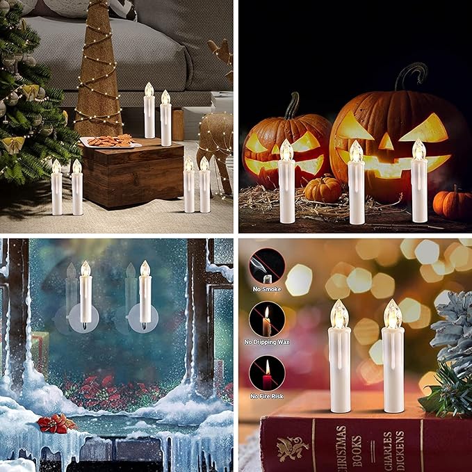 Set of 24 Ivory Flameless Window Candles, 4”H Battery Operated LED Flickering Taper Candles with Remote and Timer, Warm White Candlelight, Ideal for Chandelier/Birthday/Christmas/Party Decor-VerdiqueGarden