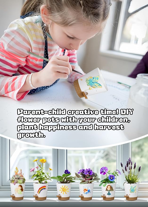 12 Pack 4 Inch Self Watering Plant Pots with Drainage and Saucers，Plastic Flower Pots for Indoor and Outdoor Plants, Nursery Planters for Houseplants and Herbs White Brown, 4 inch 12pcs-VerdiqueGarden