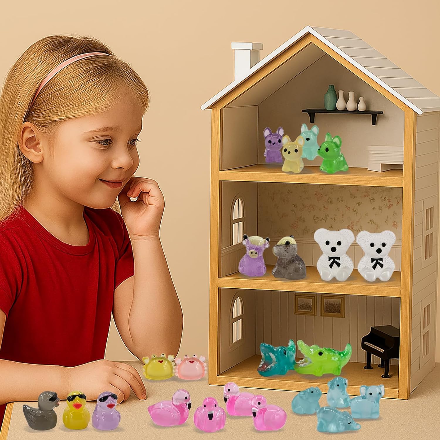 110 Pcs Luminous Mini Resin Animals Tiny Resin Figurines Glow in The Dark Tiny Ducks for Fairy Garden, Miniature Accessories, Crafts, and Decor-VerdiqueGarden