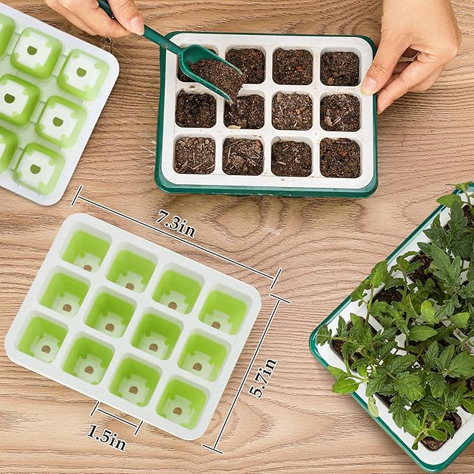 10pcs Reusable Seed Starter Tray, 120 Cells Seed Starter Kit, Silicone Seedling Starter Trays for Starting Plant Seeds with Flexible pop-Out Cells, Indoor Gardening Plant Germination Trays-VerdiqueGarden