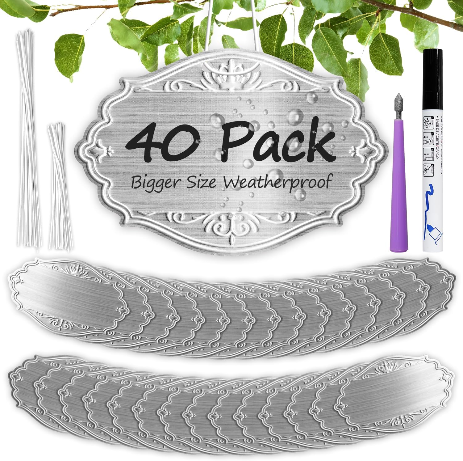 40PCS Plant Labels,Bigger Size Aluminum Metal Plant Tags Plant Label for Outdoor Garden Waterproof,Silvery Plant Name Tags for Tree,Vegetables,Herbs-VerdiqueGarden