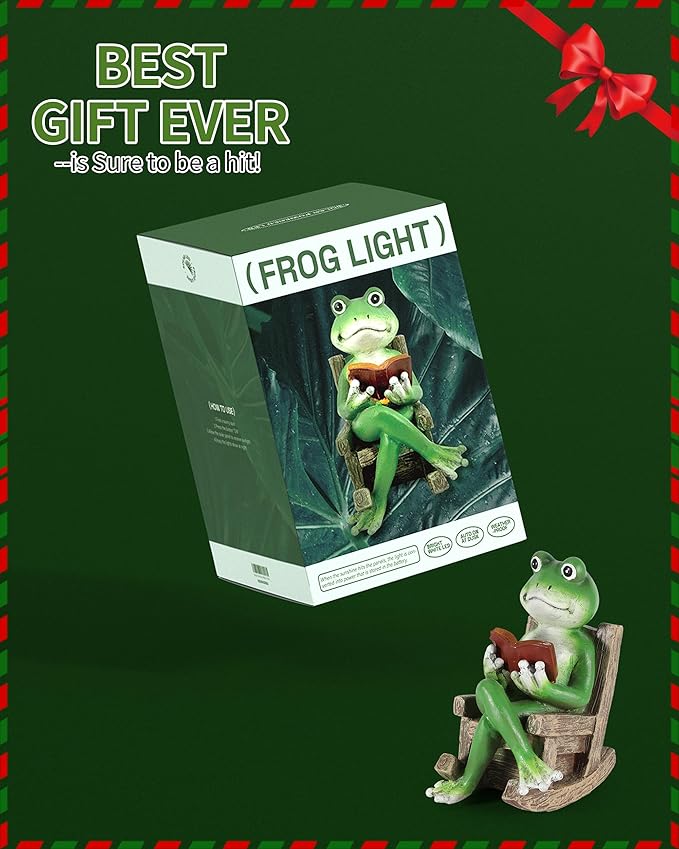 iStatue Miniature Solar Frog Reading Book Figurine Light - 5.5'' Resin Chair Statue Outdoor Table Decor for Lawn Ornaments, Patio, Yard & Garden and Home-VerdiqueGarden