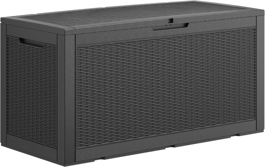 100 Gallon Deck Box Lockable Rattan Outdoor Storage Box waterproof Outdoor Container for Patio Furniture Cushions, Pillow-VerdiqueGarden