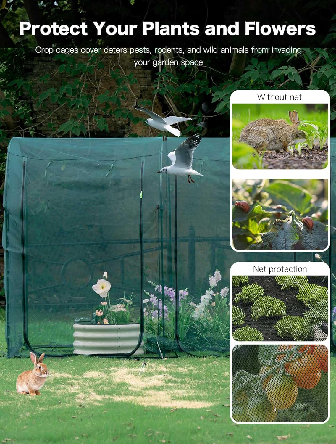 Poray Large 12.3X4FT Tunnel Plant Netting Cover,6FT Tall Crop Cage Tomato Netting for Vegetables&Fruits,Durable Gardening Net for Plant and Animals-VerdiqueGarden