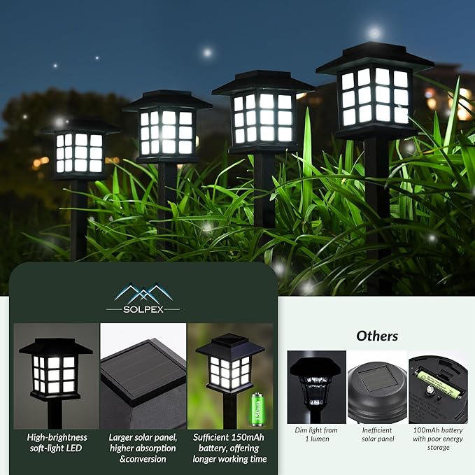 SOLPEX Solar Outdoor Lights,12 Pack Solar Path Lights, Solar Walkway Lights Outdoor, Solar Garden Lights, Solar Pathway Lights Outdoor Waterproof for Garden, Yard, Landscape and Driveway(Cold White)-VerdiqueGarden