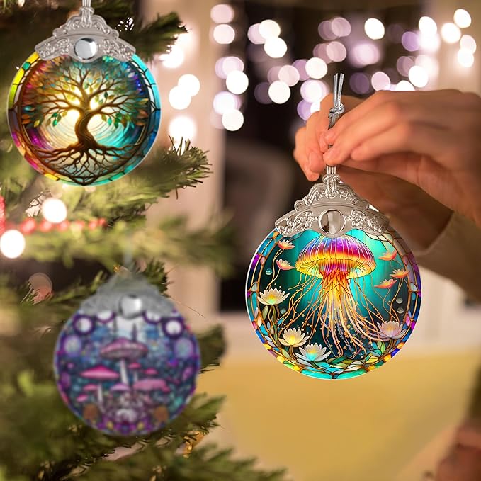 Stained Glass Suncatcher, Jocidea Jellyfish Ornament, Christmas Ornaments, Holidays Ornaments, Christmas Tree Decor, Jellyfish Decor for Home, Jellyfish Gifts-VerdiqueGarden