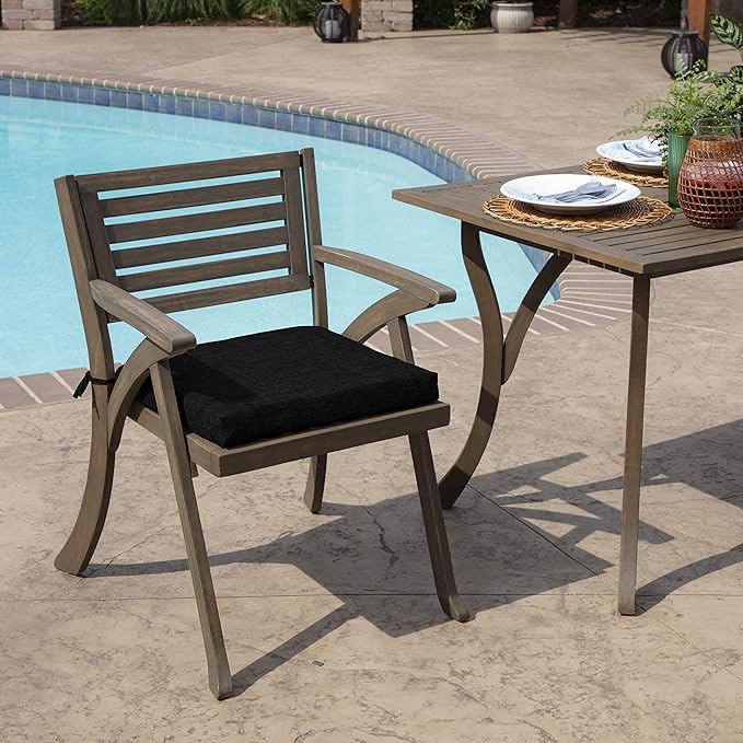 Arden Selections Rocking Chair Cushion, 19 x 18, Rain-Proof, Fade Resistant, Cushions for Rocking and Outdoor Chairs 18 x 19, Black Leala (Pack of 4)-VerdiqueGarden