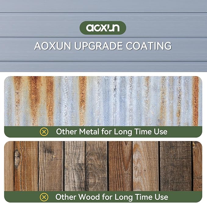 Aoxun 6X8 FT Resin Outdoor Storage Shed with Floor, Plastic Garden Shed with Lockable Door and Window, Tools House to Store Patio Furniture, Bike Accessories, Garbage Can and Lawn Mower - Grey-VerdiqueGarden