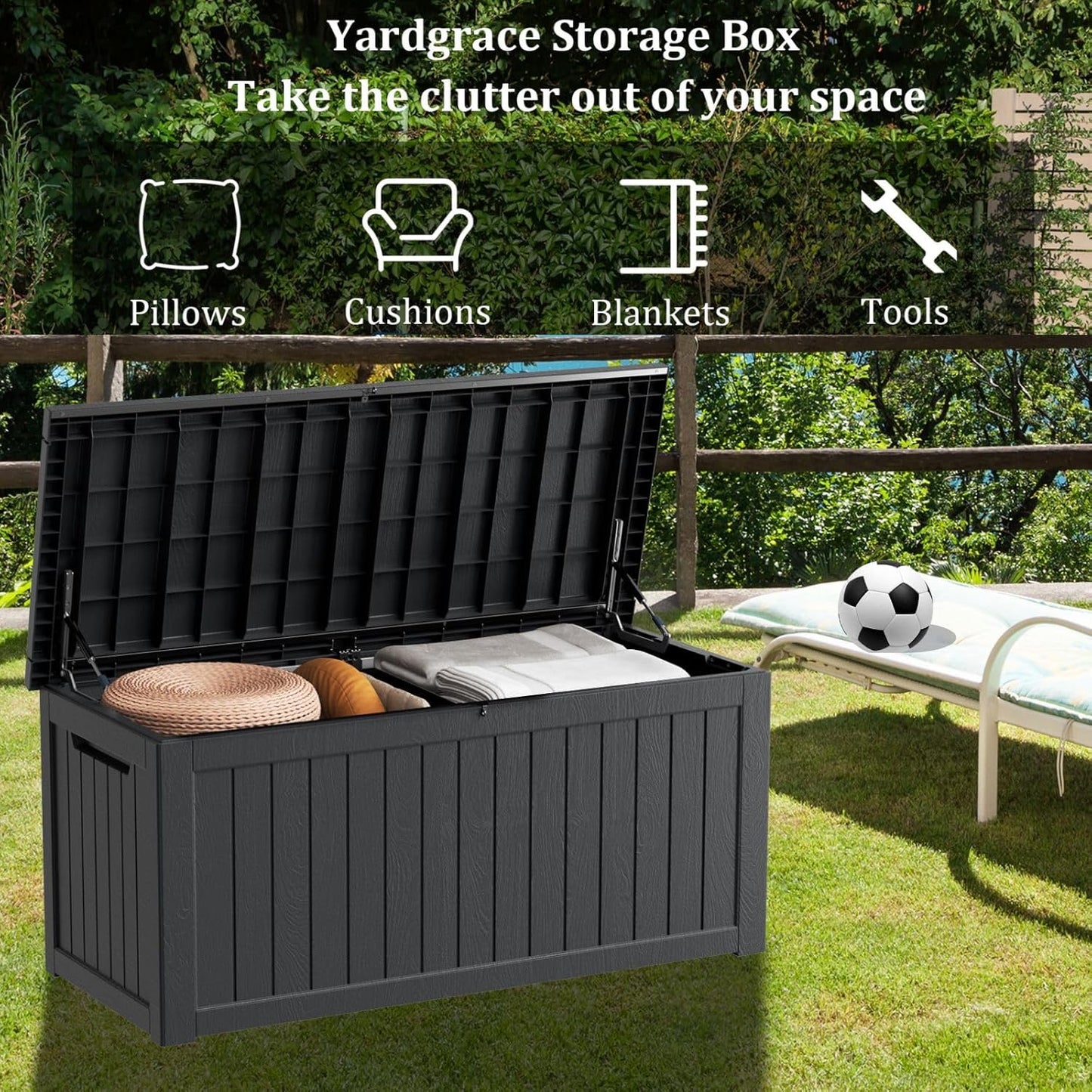270 Gallon Waterproof Deck Box, Lockable Resin Storage Box for Patio Furniture Cushions Garden Tools and Outdoor Delivery Storage, Black-VerdiqueGarden