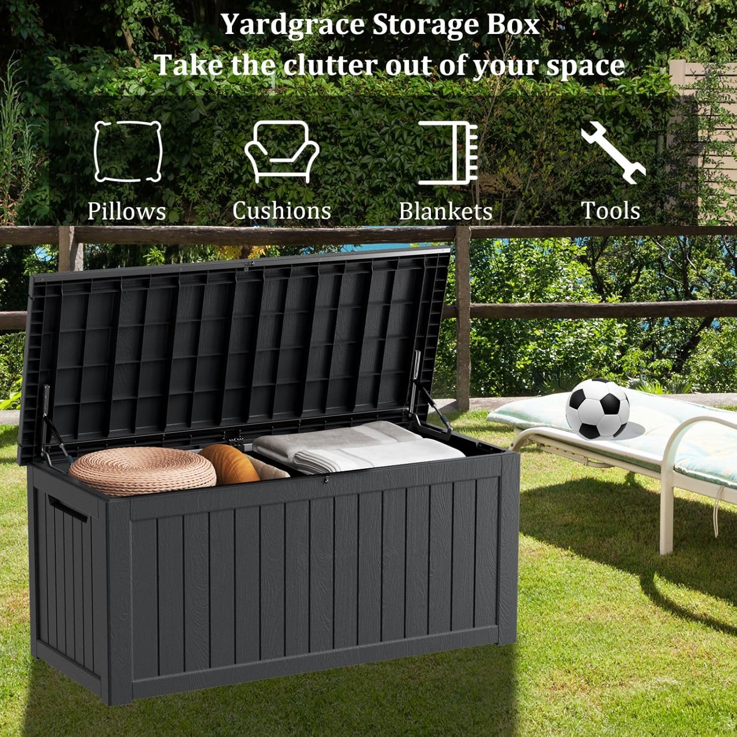 270 Gallon Waterproof Deck Box, Lockable Resin Storage Box for Patio Furniture Cushions Garden Tools and Outdoor Delivery Storage, Black-VerdiqueGarden