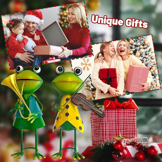 HONGLAND Frog Metal Yard Art - Metal Frog Outdoor Statue - Frog Garden Decorations - 3D Frog Figurine - Christmas Holiday Lawn Patio Yard Garden Decor Gardening Gifts for Women (Violin)-VerdiqueGarden