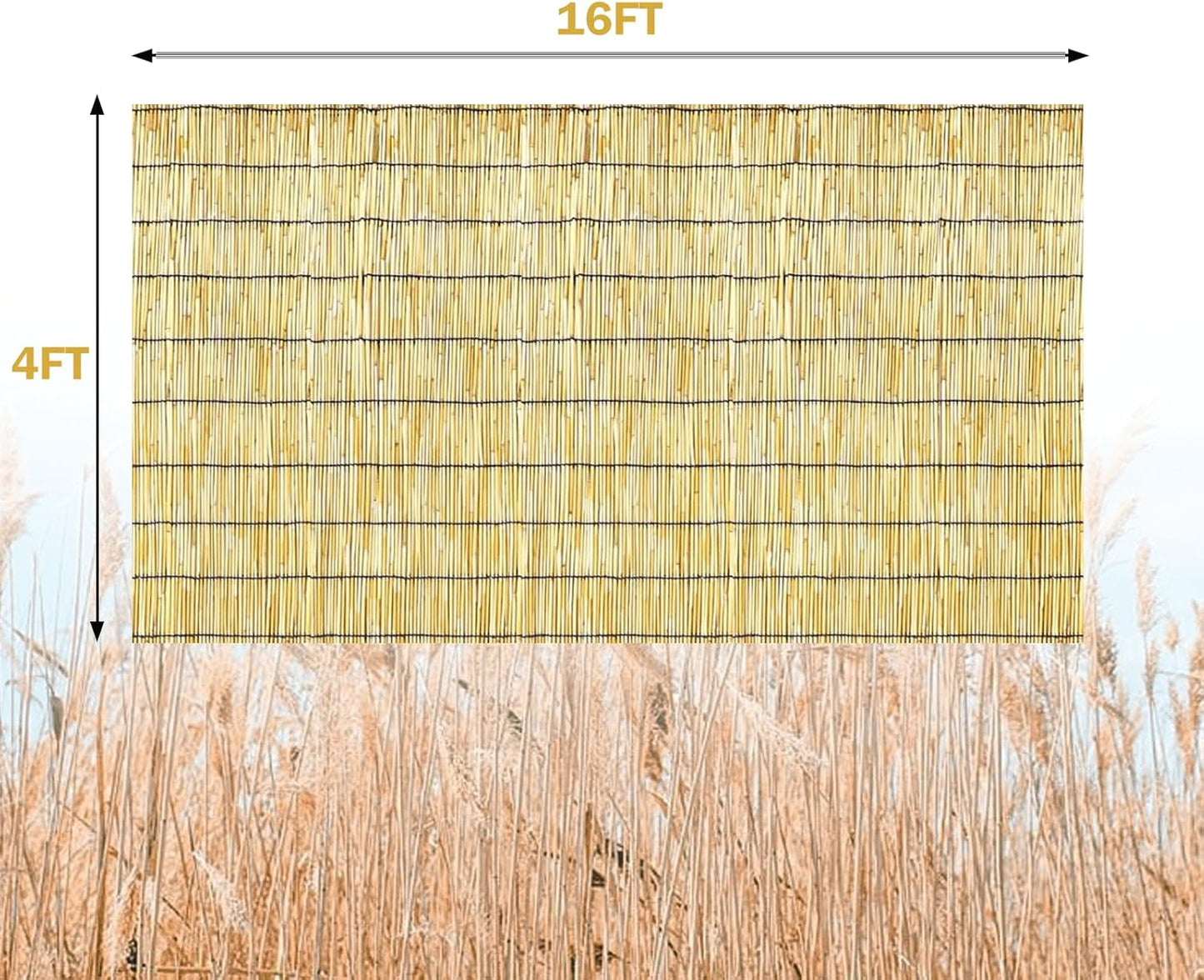 Bamboo Reed Fencing, Natural Reed Fence Rolls 4 Feet High, Decorative Bamboo Privacy Curtains for Patio Garden Balcony Backyard Outdoor, 4 x 16 FT-VerdiqueGarden