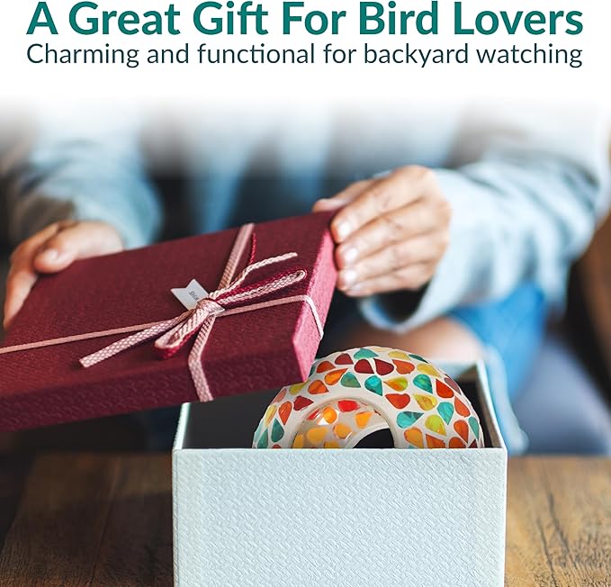 Sunnydaze 6-Inch Glass Mosaic Hanging Bird Feeder for Outdoors - Fly-Through Wild Bird Feeder - Confetti Mosaic-VerdiqueGarden