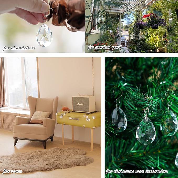 10pcs 38mm Clear Crystal Teardrops Chandelier Parts,Chandelier Crystal Prisms Pendants with Hook,Hanging Crystals for Lamp Window Christmas Tree Decoration Suncatcher-VerdiqueGarden