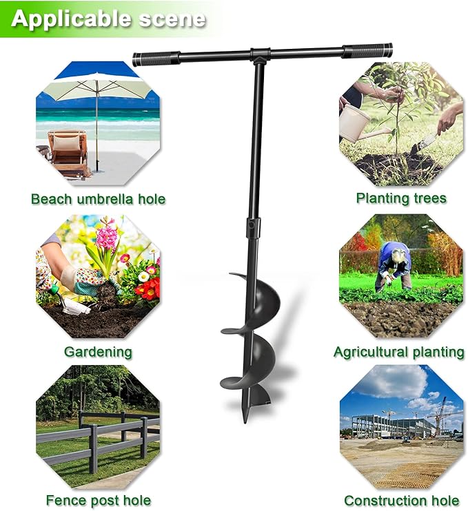 LONGRUN Manual Garden Hole Digging Drill Bit, Hand Drill Auger Post Hole Digger for Planting, Spiral Drill Planter for Bulb, Flower, Tree, Seedlings, Bedding Plants, Umbrella, Fence Holes-6"x 38"-VerdiqueGarden