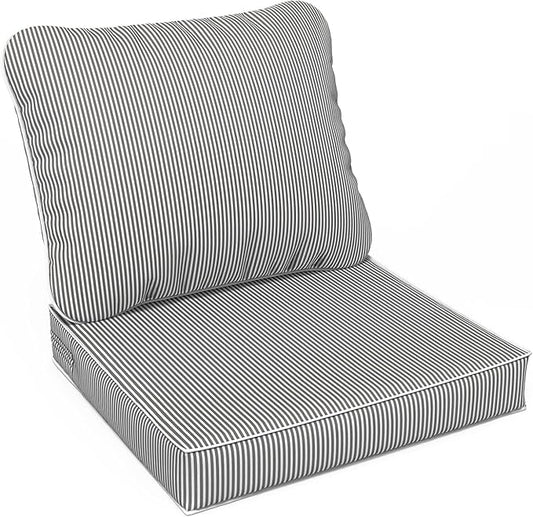 LVTXIII Outdoor Seat and Back Cushion Patio Deep Seat Cushion Set Seasonal Chair Cushion for Wicker Chairs and Garden Furniture Decoration, 24"x24"x4", Strip Grey-VerdiqueGarden