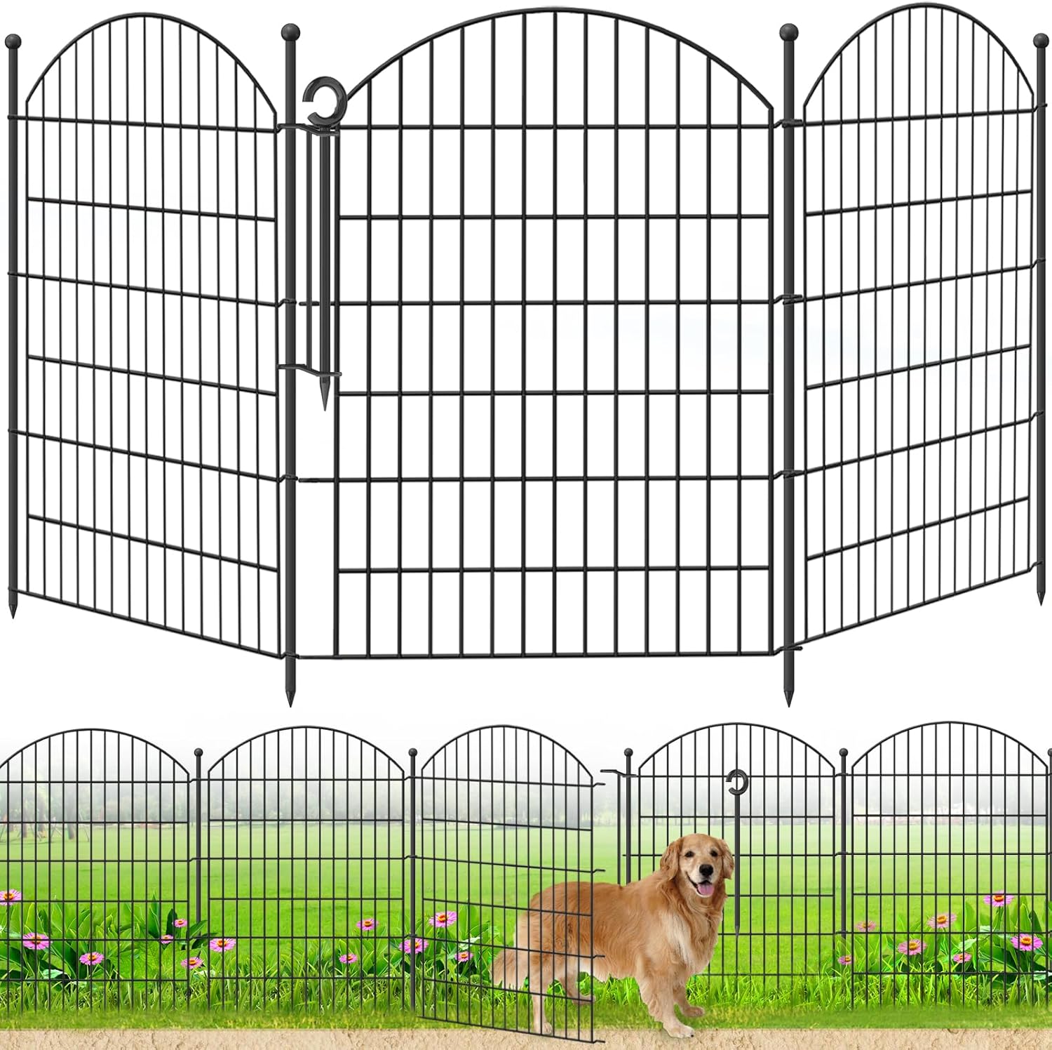 Decorative Garden Fence 40in (H) x12ft (L), 5 Pack No Dig Fence Animal Barrier for Dog with Lock, Arched Flower Bed Edging, Wire Border Panel Fencing for Yard Patio Outdoor Decor-VerdiqueGarden