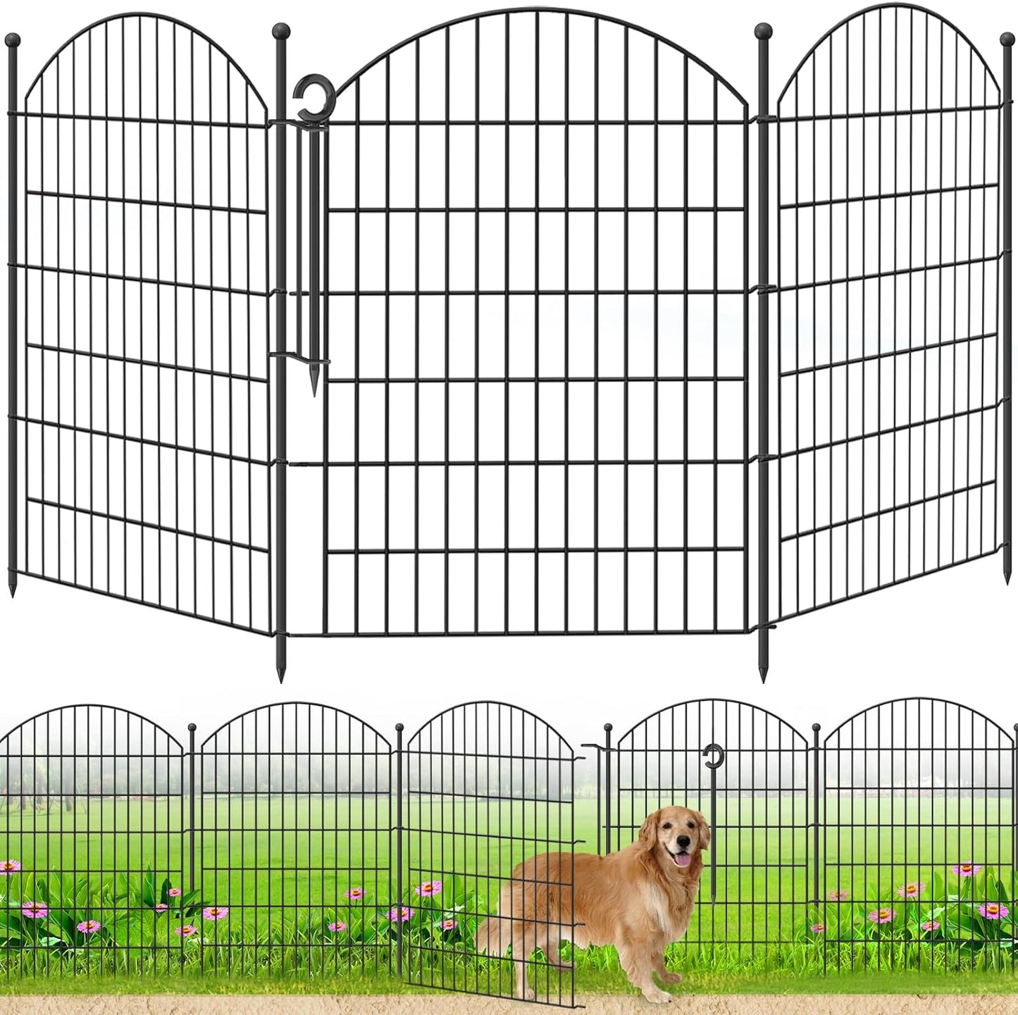 Decorative Garden Fence 40in (H) x24ft (L), 10 Pack No Dig Fence Animal Barrier for Dog with Lock, Arched Flower Bed Edging, Wire Border Panel Fencing for Yard Patio Outdoor Decor-VerdiqueGarden