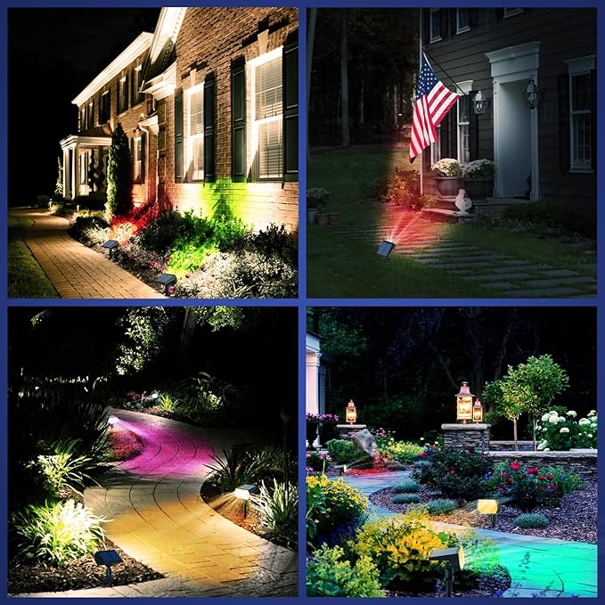 NYMPHY Solar Color Changing Lights, 7 Lighting Modes Solar Lights Outdoor Waterproof IP68, Multicolor RGB Outdoor Lights for Garden Yard Landscape Decorations- 4 Pack-VerdiqueGarden