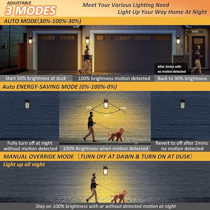 Oil Rubbed Bronze Motion Sensor Outdoor Lights 2 Packs - Waterproof Dusk to Dawn Outdoor Lighting, Brown Exterior Garage Light Fixture, Porch Light Outside Wall Mount for House, Front Door, Anti-Rust-VerdiqueGarden