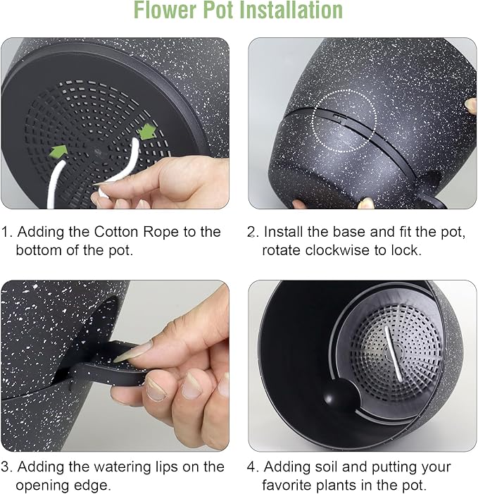 12 inch Large Self Watering Pots for Indoor Outdoor Plants, Flower Plant Pots with Mesh Drainage Holes for Garden House Plants, Plastic Planters with Reservoir for Home Decor, Speckled Black-VerdiqueGarden