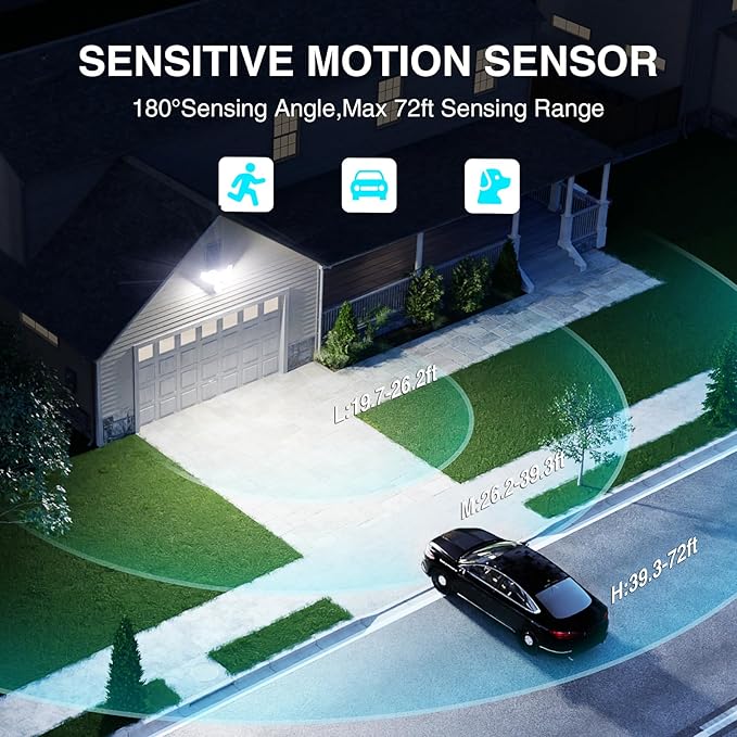 85W LED Security Lights Motion Sensor Light Outdoor, 8500LM Dusk to Dawn, IP65 Waterproof, 6500K, 3 Head Motion Detected Flood Light, Floodlight for Outside, Garage, Yard, Porch (White)-VerdiqueGarden