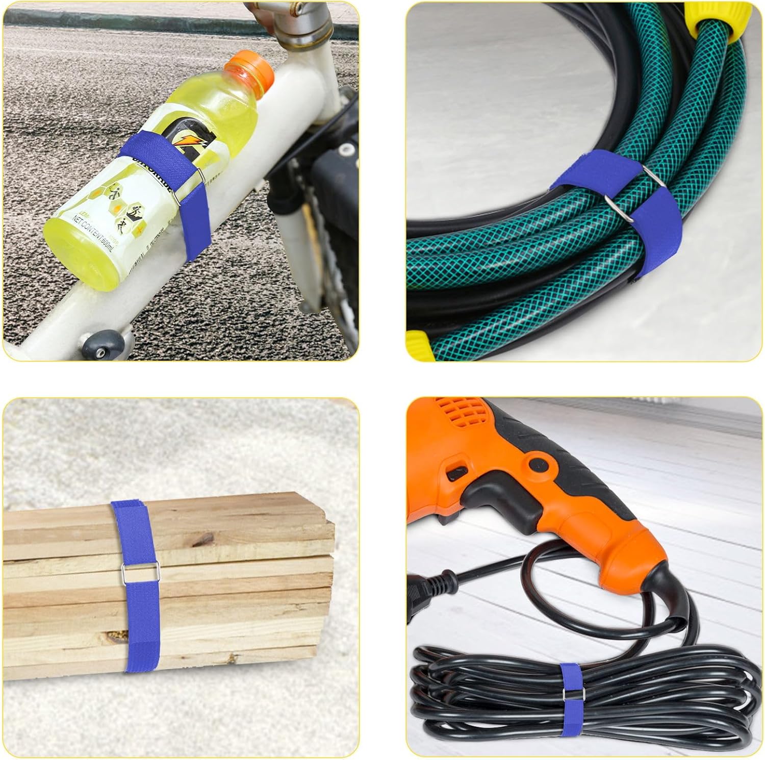 1"x16ft Hook and Loop Straps with 25 Metal Buckles, Adjustable Fastening Cable Straps, Cut-to-Length Cinch Strap, Reusable Nylon Securing Cord Ties for Organizer or Storage, 1 inch Wide,Blue-VerdiqueGarden