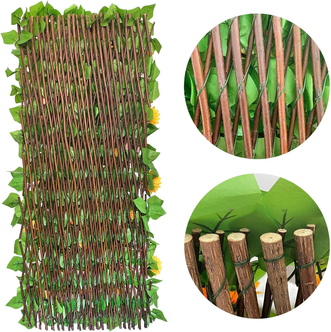 Expandable Fence Privacy Screen for Balcony Patio Outdoor,Decorative Faux Ivy Fencing Panel,Artificial Hedges (Single Sided Leaves) (2, Sunflowers)-VerdiqueGarden
