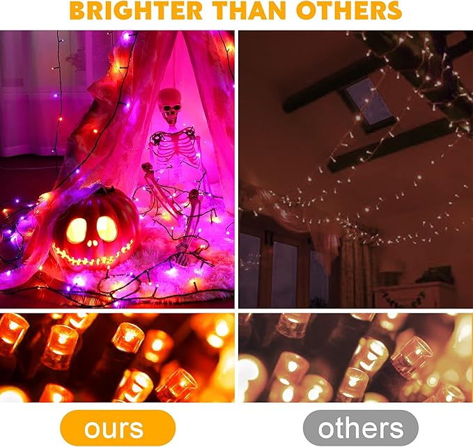 Weillsnow Orange Halloween Lights, 66FT Plug-in Waterproof String Lights, 8 Modes with Memory for Indoor/Outdoor Garden Decorations-VerdiqueGarden