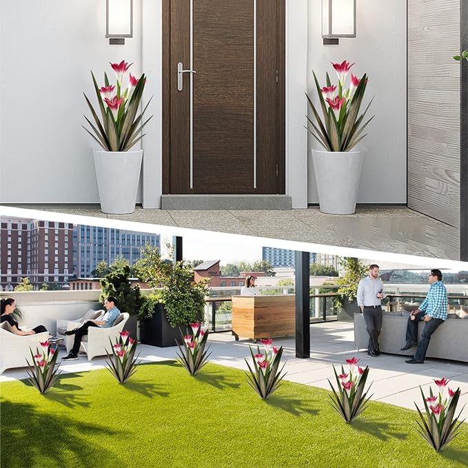 Homight Metal Agave Plant Outdoor Decoration Outdoor Garden Decoration Lily Mexican Yard Art Plant Garden Agave Lily Decorative Garden Gift (3 Big Red Lilies), HM-390-345-VerdiqueGarden