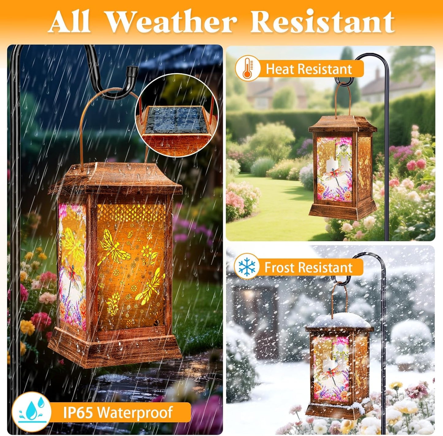 Dragonfly Solar Lanterns Outdoor Waterproof, Metal & Glass Hanging Lights Garden Decor, Birthday Gifts for Women Mom Grandma Mothers Day, Decorative Lights for Outside Yard Patio Backyard Porch-VerdiqueGarden