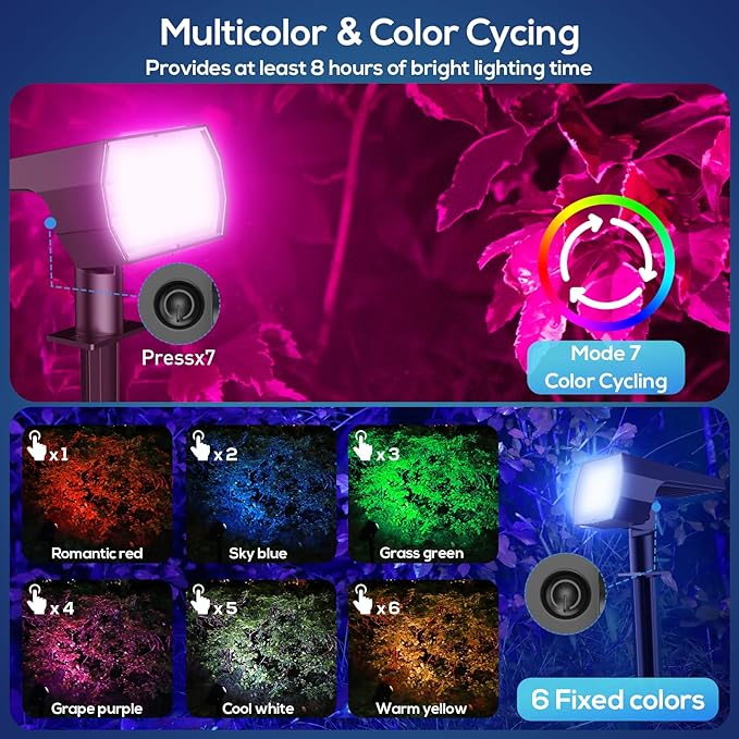 NYMPHY Solar Color Changing Lights, 7 Lighting Modes Solar Lights Outdoor Waterproof IP68, Multicolor RGB Outdoor Lights for Garden Yard Landscape Decorations- 4 Pack-VerdiqueGarden